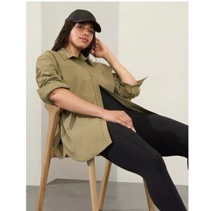 Athleta Olive Midday Relaxed Poplin Shirt Size S